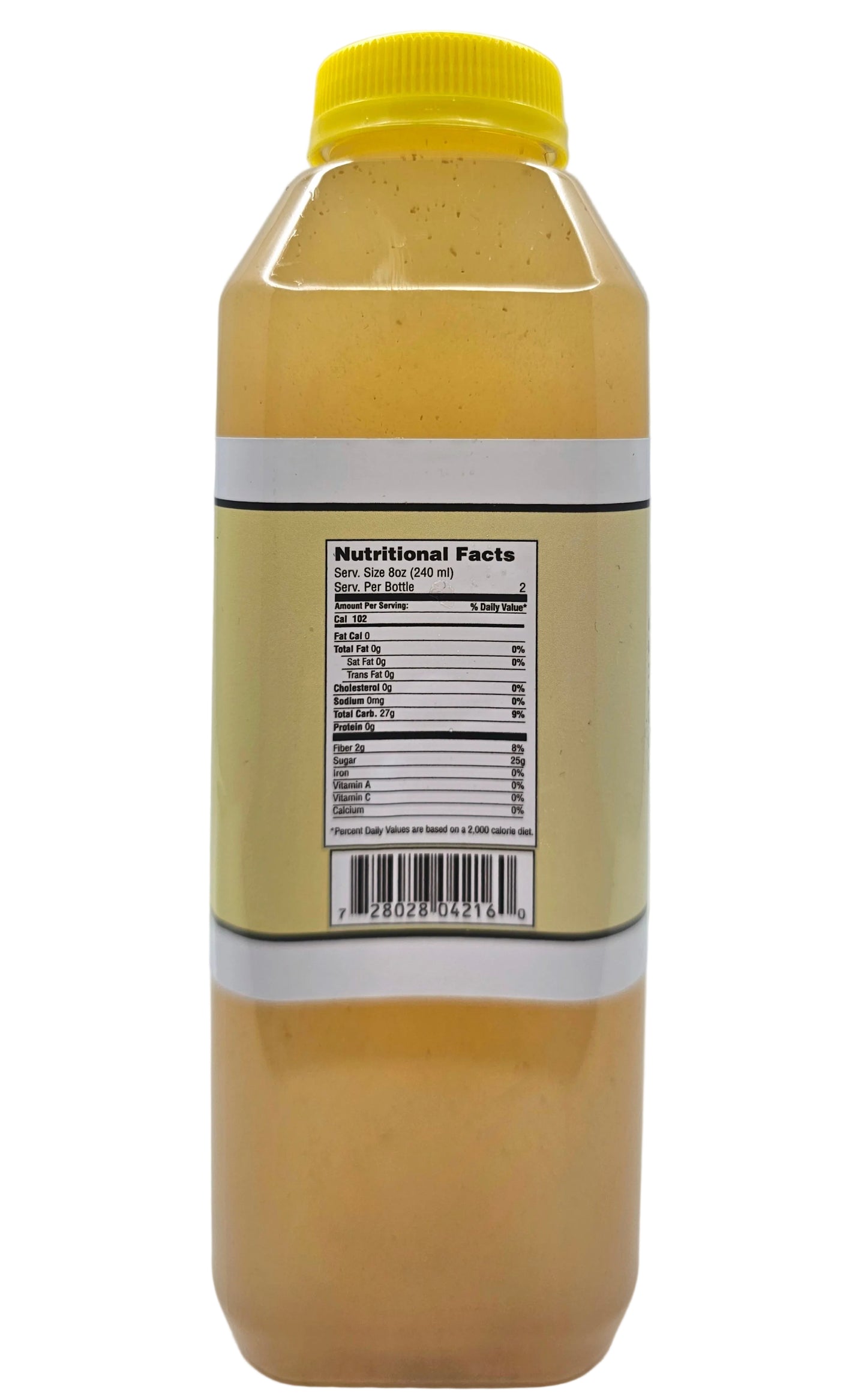 Side view of a bottle of Nikki's Ginger Tea Original, showing the Nutrition Facts label and barcode.