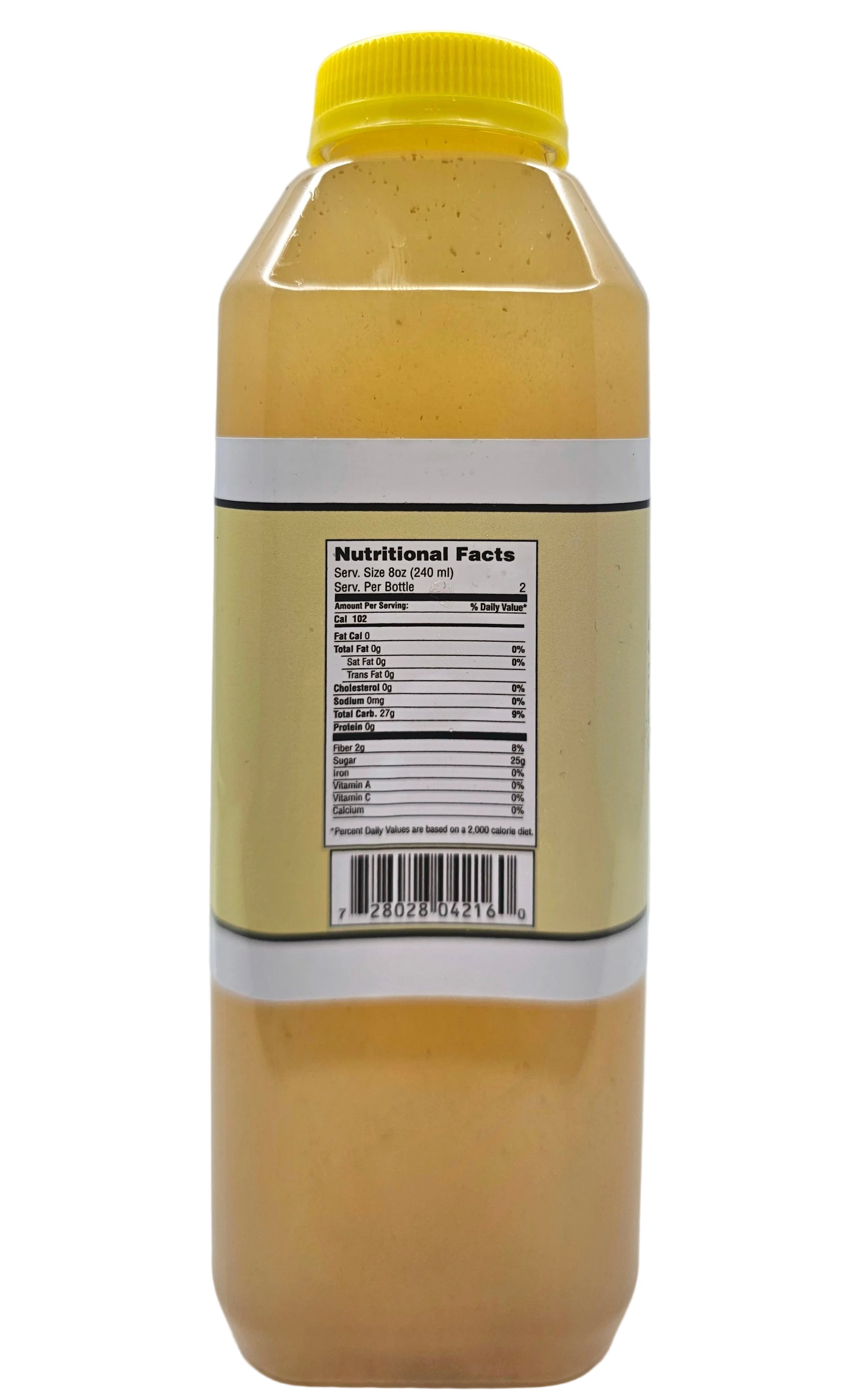 Side view of a bottle of Nikki's Ginger Tea Original, showing the Nutrition Facts label and barcode.