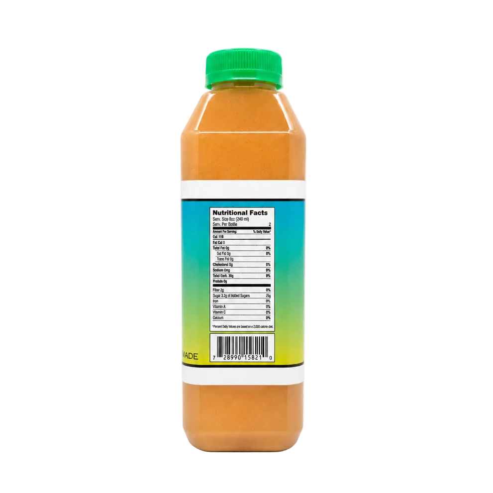 Side view of a bottle of Nikki's Ginger Tea Ginger Watermelon Lemonade, showing the Nutrition Facts label and barcode.